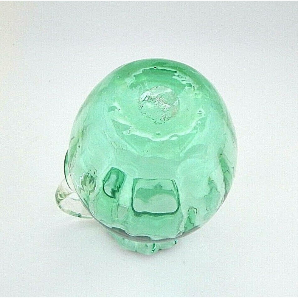 Art Glass Green Hand Blown Glass Small Pitcher Vase Ruffle Top - Picture 8 of 8